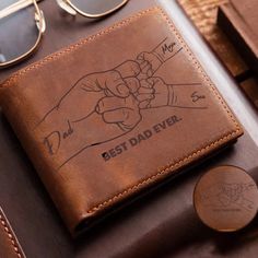 Personalized Dad And Kids Hands Engraved Leather Wallet, Father's Day Gift, Gift for Dad, Leather Wallet Gift for Daddy This leather wallet is a unique and personalized gift option for any special occasion. carefully designed and produced, every detail shows excellent craftsmanship and beauty. You can also personalize it with the recipient's name and more to make the gift unique. Whether gifting it to a friend, family member, loved one or partner, this leather wallet is the perfect choice. Produ Embossed Brown Wallets As Gift, Engraving Ideas, Engraved Wallet, Etsy Gold Ring, Wallet Gifts, Kids Hands, Trifold Wallet, Gift For Dad