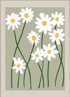 white daisies on green with yellow centers framed art print by artist and photographer jane grisell