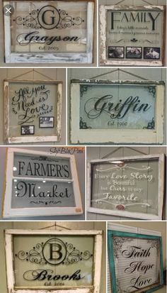 many different types of signs hanging on the wall