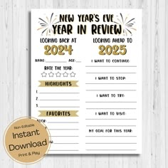 new years eve year in review printable