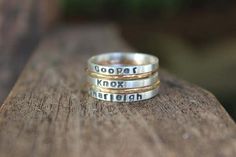 Stamped Stackable Rings Personalized Hand Stamped Silver and - Etsy Short Quote, Stamped Rings, Name Rings, Kids Names, Black Diamond Ring Engagement, Engagement Ring White Gold, Black Diamond Ring, Rose Engagement Ring, Personalized Rings