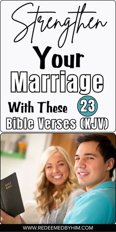 a man and woman are smiling while holding a bible