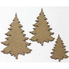 three wooden christmas trees on a white background