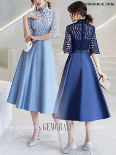 10% off now|Free shipping world-wide. Blue Aline Satin With Loose Sleeve Party Dress With Collar at GemGrace. Click to learn our pro custom-made service for wedding dress, formal dress. View #HomecomingDresses for more ideas. Lace Party Dress, Dress With Collar, Cheap Homecoming Dresses, Lace Party Dresses, Homecoming Dresses Long, Dresses Cheap, Loose Sleeves, Formal Party Dress, Dress Formal