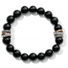 Neptune's Rings gets a new twist with this stretch bracelet adorned with stacked rings. In natural black agate, it symbolizes peace and protection. Width: 1/2" Closure: Stretch Material: Swarovski crystal/ Black Agate Beads Finish: Rose Gold/Silver Plated Special Packaging: Exclusive Brighton Pouch Moonstone Engagement Ring Set, Stacked Rings, Rings Black, Womens Bangles, Moonstone Engagement, Moonstone Engagement Ring, Swarovski Stones, Curved Wedding Band, Black Agate