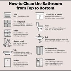 a poster with instructions on how to clean the bathroom from top to bottom