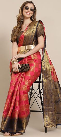 Pink and Majenta color Saree in Art Silk fabric with Weaving, Zari work Festive Saree, Zari Work, Color Art, Traditional Sarees, Orange Fashion, Blouse Length, Petticoat, Silk Fabric, Colorful Art