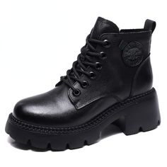 Looking for a rugged and stylish boot to take your outfit to the next level? Check out our vintage leather lace-up high-top women's boots! These bad boys are not only comfortable, but they also feature a thick heel for added style and stability. Whether you're hitting the town or just running errands, our women's shoes will keep you looking good and feeling great all day long. pattern: plain Boot material: top layer cowhide Product category: martin boots Heel height: medium heel (3-5CM) Popular Grunge Lace-up Boots For Fall, Punk Lace-up Boots With Lug Sole For Fall, Grunge Lace-up Boots With Round Toe For Fall, Grunge Martin Boots With Round Toe For Fall, Winter Grunge Ankle-high Martin Boots, Trendy Lace-up Heeled Boots For Streetwear, Fall Grunge Martin Boots With Round Toe, Edgy Black Lace-up Boots For Winter, Grunge Leather Martin Boots With Round Toe