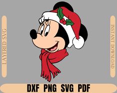 a cartoon character wearing a santa hat and scarf with the words dxf png sv