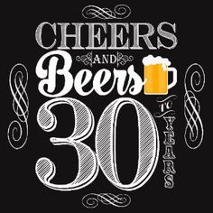 cheers and beers 30th birthday card with the words cheers and beer written in chalk on a black background