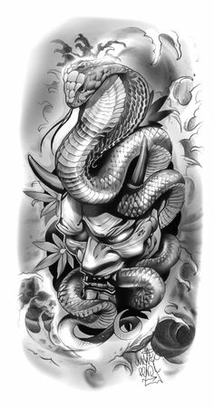 a black and white drawing of a snake