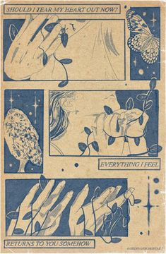 an old comic book with pictures of people and butterflies on it's pages