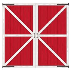 a red barn door with two white doors