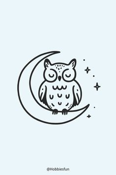 Owl Drawings Easy, Owl with Moon Owl Drawing Ideas, Calm Drawing, Cute Owl Drawing, Owl Drawings, Drawings For Beginners, Owl Drawing, Owl Sitting, Peaceful Night, Owl Illustration