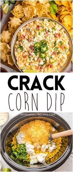 the crock corn dip recipe is ready to be eaten and served with tortilla chips