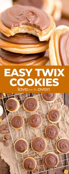 easy twix cookies with chocolate frosting on top