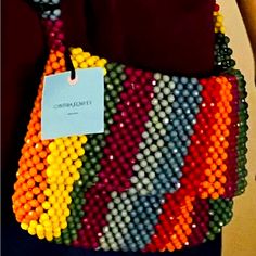 Gorgeous Bright Colors 10 In Wide X 7 In Tall Magnetic Snap Closure Zipped Compartment And Credit Card Holder Inside Travel Multicolor Beaded Shoulder Bag, Beaded Multicolor Bags For Shopping, Luxury Multicolor Bags With Rhinestones, Chic Multicolor Beaded Bags, Multicolor Rectangular Bag With Colorful Beads, Artisan Multicolor Beaded Bags, Multicolor Beaded Crossbody Shoulder Bag, Multicolor Beaded Shoulder Bag, Purse Game