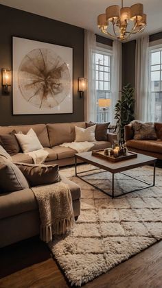 a living room filled with lots of furniture and decor on top of a hard wood floor