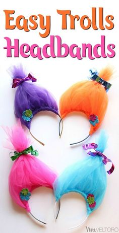 easy trolly headbands made from tulle and hair clips with text overlay that says easy trolly headbands