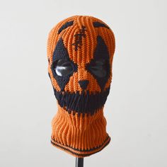 "Crocheted creepy clown ski mask balaclava, custom made from cotton yarn. Completely handmade. Suitable for men and women. The ghost hat has 3 holes. Color #85 on the color chart in the last photo. Personalization and skilled handmade craftsmanship make each piece unique. Want a hat in a different color or style, email me and I will custom knit the model you want. Size: M- 22\" - 22 3/8\" (55.9 cm-56.8 cm)          L- 22 3/4\"-23 1/8\" (57.8 cm-58.7 cm)          XL- 23 1/2\"-23 7/8\" (59.7 cm-60 Halloween Balaclava Mask For Streetwear, Halloween Streetwear Balaclava Mask, Face Mask Outfit, Clown Crochet, Knit Halloween, Mask Outfit, Ghost Hat, Balaclava Ski Mask, Crochet Balaclava