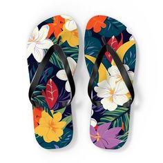 "Step into summer with style and comfort with our personalized Hawaiian flip flops! Embrace the laid-back vibes of the islands while adding your unique touch to your summer wardrobe. These flip flops are not just a fashion statement; they are designed for all-day comfort, making them your go-to choice for beach days, pool parties, or casual strolls. Featuring a 5/8\" (15 mm) thick EVA sole, these flip flops provide the perfect balance of support and flexibility. The 100% polyester suede sole cover adds a touch of luxury to your every step. The black PVC strap not only ensures a secure fit but also adds a sleek and versatile element to the design. What sets these flip flops apart is the opportunity to showcase your creativity. Personalize them with your own designs, colors, or patterns, and White Tropical Flip Flops For Vacation, Adjustable Summer Beach Slippers, White Tropical Flip Flops For Beach Season, Adjustable Beach Slippers, Tropical White Flip Flops For Vacation, Beach Season Flip Flops For Poolside, Adjustable Slippers For Beach, Adjustable Slippers For Beach Season, Summer Open Toe Sandals For Summer Adventures