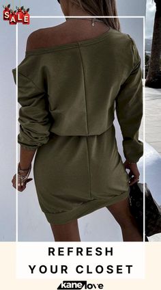 Dew Shoulder Belted Long Sleeve Mini Dress Mini Dress Fashion, Prom Wedding, Pragmatic Play, Long Sleeve Mini, Dress Size Chart, Long Sleeve Mini Dress, Color Khaki, Army Green, Slot Gacor