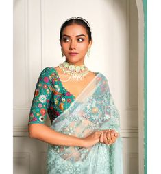 Made To Order Indian Turquoise Blue Net Embroidered  Saree Lehenga Blouse Boat Neck This Made to Order/Made to Measurement/Custom Made Indian Ethnic Blouse. - Fabric - Embroidered Georgette - Color - Ocean blue - Princess Cut - Rich Lined -  elbow sleeves - Extra margin and extra stitches included in the blouse - It can be customize in any color, design or size  PLEASE NOTE: BUYERS ARE RESPONSIBLE FOR ANY CUSTOMS AND IMPORT TAXES THAT MAY APPLY. This is a made to order product. If you opt for 'M Lehenga Blouse, Blue Saree, Indian Lehenga, Chaniya Choli, Bleu Turquoise, Dc Weddings, Blouse Length, Boat Neck, Indian Design