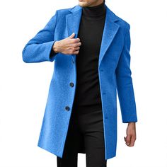 Single-breasted Business Outerwear For Winter, Winter Business Casual Solid Outerwear, Winter Business Casual Outerwear, Long Sleeve Sport Coat For Business In Winter, Business Long Coat With Pockets, Casual Business Sport Coat For Winter, Casual Business Wool Coat In A Specific Color, Blue Business Pea Coat For Winter, Blue Business Outerwear For Fall