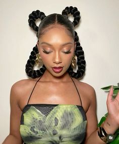 Black Hair Inspo Hairstyles, Gold Bobby Pins Hairstyles Natural Hair, Two Stranded Twist Natural Hair, Fun Hairstyles For Black Women, Bow In Natural Hair, Black Holiday Hairstyles, Braid Loops Hair, Braided Bow Hairstyles Black, Professional Hair Styles For Black Women