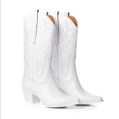 White. Size 6.5. Like New. Never Worn. Perfect Shape! Western White Mid-calf Boots With Reinforced Heel, White Snip Toe Heeled Boots With Reinforced Heel, White Heeled Boots With Reinforced Heel And Snip Toe, White Western Heeled Boots Medium Width, White Pointed Toe Mid-calf Boots Medium Width, White Mid-calf Boots With Pointed Toe, Classic White Pointed Toe Boots, Classic White Pointed Toe Heeled Boots, Cutout Ankle Boots