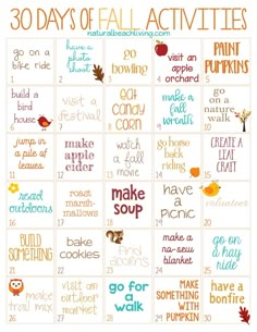 the 30 days of fall activities for kids to do with autumn leaves and pumpkins