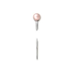 a single pink pearl on top of a white stick with a long metal needle sticking out of it