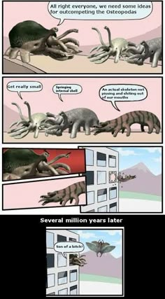 an animated comic strip about how dinosaurs are attacking each other