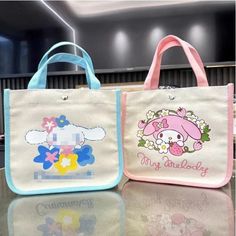 Cute Sanrio Mini Tote Bag, Can Be Used As Lunch Bag Or Accessory. Please Message For The Blue Color! Casual Pink Bag With Cartoon Print, Kawaii Multicolor Bags With Cute Design, Cute Large Capacity Rectangular Canvas Bag, Cute Shoulder Bag For Gift, Cute Rectangular Canvas Bag For School, Casual Shoulder Bag With Cute Design For Travel, Cute Rectangular Bags For Gifts, Rectangular Bags With Cute Design For Gifts, Cute Beige School Shoulder Bag