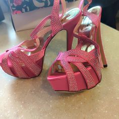 Hot Sandal Platform! Never Worn, Sparkling In Rhinestones! Hot Sandals, Pink Stilettos, Sandal Platform, Girly Shoes, Platform Heel, Pink Rhinestones, Platform Heels, Pink Ladies, Women Shoes