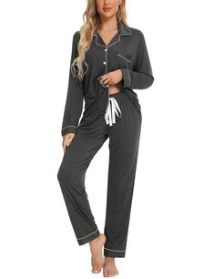 PRICES MAY VARY. ❤【Pajama Sets for Women Soft】This long sleeve pajama set is made of 95% Viscose, and 5% Spandex, which is soft, lightweight, breathable, stretchy, and comfortable. This two piece pjs set, button down nightwear set keeps you easeful while sleeping at night, that’s ultra-smooth against the skin so you can enjoy superior comfort. ❤【Comfy Button Up Pajama Sets】Pj set for women; Button down pajamas set; Long sleeve sleepwear; Womens loungewear set; matching sets for women; This women Pajama Set Long, Button Up Pajamas, Cute Sleepwear, Best Pajamas, Soft Pajamas, Pajama Pant, Satin Pyjama Set, Sleepwear Sets, Loungewear Sets