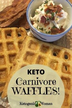 keto carnivor waffles with cottage cheese and bacon on the side