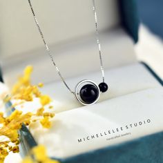 Minimalist Natural Black Onyx Ball Pendant Necklace, Sterling Silver Gemstone Choker, Birthday gift for her Charm Dimension:   Ball  4mm and 10mm Chain: 40cm+5cm Please have a look at our store for our expanding range of jewellery.  -  Packaging: Each item is packaged in our branded packaging, so your order is ready to be gifted. If the gift item is going straight to the recipient, please make sure leave a comment during checkout so we won't include an invoice.  -  Shipping: All items are ready Ball Pendant Necklace, Handwriting Gifts, Jewellery Packaging, Mermaid Glass, Gemstone Choker, Beautiful Handwriting, Bar Stud Earrings, Bar Studs, Circle Earrings Studs