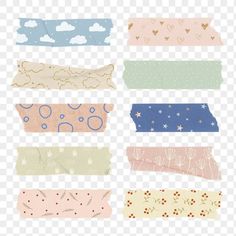 six different types of headbands with hearts and stars on them, transparent background