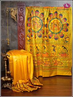 Gachi Tussar silk saree in bright Yellow with hand painted Madhubani - Silk Mark Certified Indian Art Forms, Madhubani Paintings, Bride Photoshoot, Yellow Saree, Madhubani Art, Saree Border, Madhubani Painting, Timeless Wardrobe Staples, Tussar Silk Saree