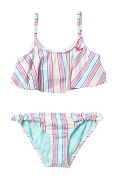 Roxy Girl's 2 Pc Flutter Disney x Treasure Stripe Bikini Swimsuit   Size:  -14-  (Girls/Child's) Not adult sizing! Color:  Multi stripe print Condition:  New with Roxy tags Fabric:  Nylon, Spandex MSRP:  $50.00   UP for auction today is a NWT girl's sizing Roxy two piece bikini swimsuit.  This super cute stripe bikini set features the Flutter top.  Designed to provide maximum coverage, it wows with a frilly ruffle layer. Adjustable shoulder straps. Roxy logo on the front of the bikini top. Remov Roxy Logo, Ariel Disney, Roxy Girls, Crop Top Set, Disney Ariel, Swim Sets, Soft Bra, Disney Kids, Signature Logo