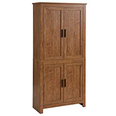 a tall wooden cabinet with two doors