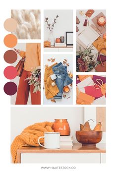 an orange and yellow color scheme with different items