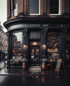 an old fashioned coffee shop on a rainy day