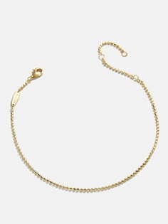 Dainty anklets will always be an on-trend design. The Stephanie 18K Gold Anklet adds a little luxe to every look. This bracelet features petite gold ball beads for just a touch of texture and is crafted with 18K gold plated sterling silver. Elegant Gold Ball Chain Bracelet, Gold-plated Chain Bracelet With Gold Beads, Gold Plated Chain Bracelet With Gold Beads, Elegant Ball Chain Bracelet, Adjustable Gold Anklets With Satellite Chain, Minimalist Gold Anklet With Adjustable Chain, Delicate Chain Yellow Gold Anklet, Gold Minimalist Chain Bracelet With Gold Beads, Yellow Gold Delicate Chain Anklet