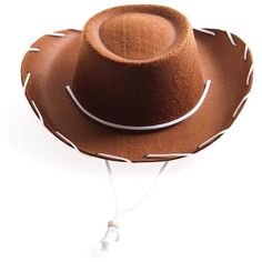 Dress For the Wild Wild West. Top off your children's western costume with this adorable Brown Felt Cowboy Hat. Your child will steal the show at your upcoming western party in this way out west brown hat. Lasso this cowboy hat for a western Halloween costume your child won't forget! One brown felt cowboy hat. One size fits most children. Approximately 20" circumference around inside of hat. White rope trim with adjustable wooden bead. Hard felt. Our western costumes and cowboy hats are perfect Toddler Cowboy Hat, Red Cowboy Hat, Kids Cowboy Hats, Brown Cowboy Hat, Felt Cowboy Hat, Mens Cowboy Hats, Cowboy Costume, Western Costumes, Cap Girl