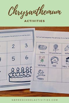 two printable worksheets with the words chryspathhemum activities on them