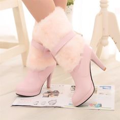 Simply Adorable Pastel Pink Bow Knot High Heel Winter Boots on Luulla Pink Heels For Formal Winter Occasions, Pink Winter Evening Heels, Pink Formal Heels For Winter, Winter Pink Closed Toe Heels, Moto Boots Outfit, White High Heel Boots, Winter High Heels, Stiletto Heel Boots, Winter Snow Boots Women