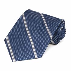 Spoil yourself with our line of Regent Morris Neckwear®. This handsome blue striped tie is made from a heavyweight, woven blend of silk and viscose. Perfect for sharp business attire and cut in a traditional 3.5-inch width. Product Features • Regent Morris Neckwear® • Traditional 3.5" width, at the widest point • 57" length, tip to tip • Matching keeper loop • Made from 50% Silk, 50% Viscose • Imported Dapper Standard Ties For Office, Dapper Standard Tie For Office, Navy Office Tie, Dapper Blue Ties For Workwear, Dapper Office Ties, Blue Silk Ties For Work, Pinstripe Business Tie, Business Pinstripe Standard Tie, Classic Blue Standard Tie