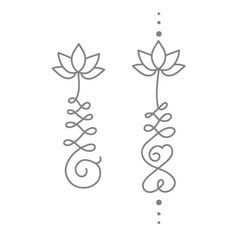 two flowers with swirls and hearts are shown in the shape of an earring